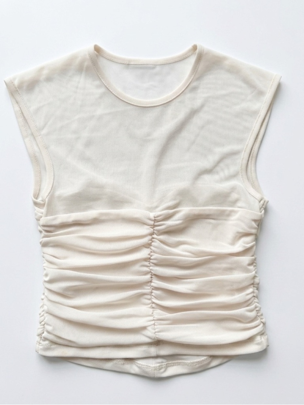 Dynamite Cream Ruched Mesh Tank Top - Picture 2 of 3